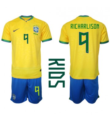 Lacne Dětský Futbalové dres Brazília Richarlison #9 MS 2022 Krátky Rukáv - Domáci (+ trenírky)